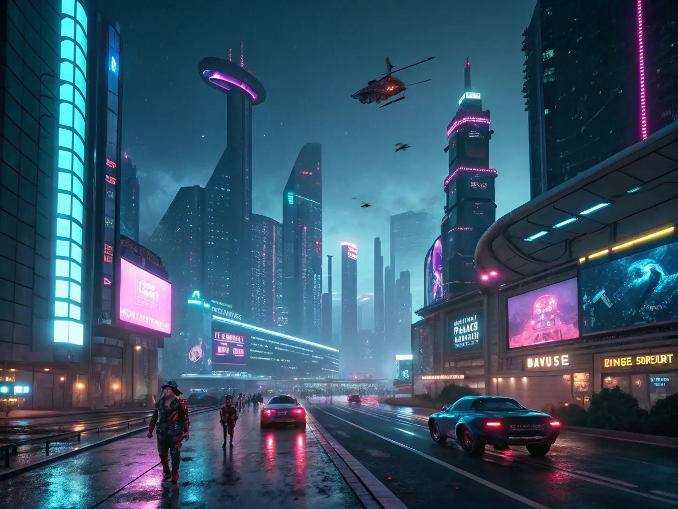 A still from an AI-generated science fiction film, showcasing a futuristic cityscape with advanced technology and sleek vehicles, reflecting the innovative nature of AI in filmmaking.